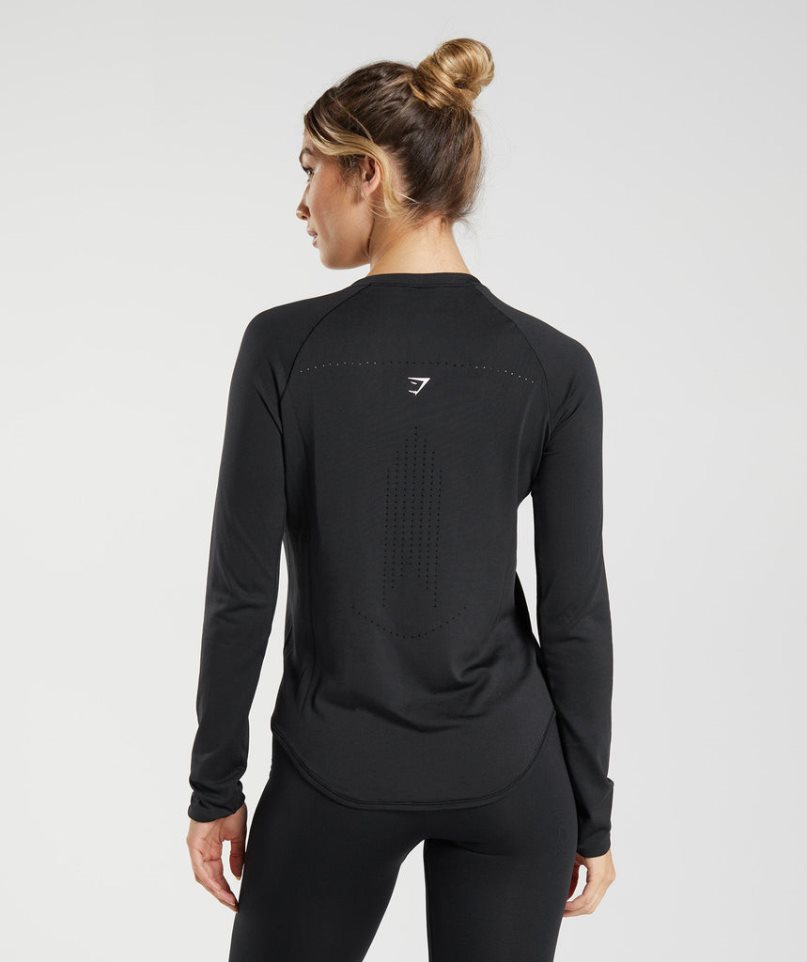 Koszulki Gymshark Sweat Seamless Long Sleeve Top Damskie Czarne | PL 419AKI